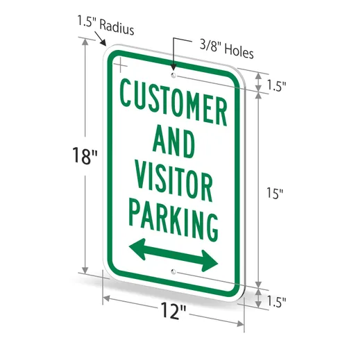 Miniatura 6 de SmartSign -K-5661-EG Letrero "Aparcamiento para clientes y visitantes" con flecha bidireccional Aluminio reflectante de grado de ingeniero 3M
