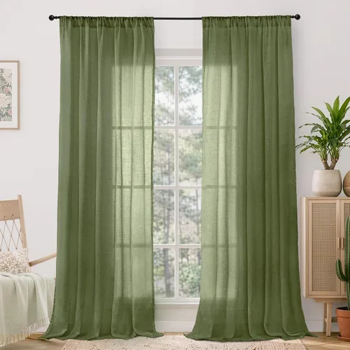 Miniatura 135 de BGment Cortinas de lino café de 30 pulgadas de largo para ventana pequeña, cortinas de media ventana beige semitransparentes ligeras con bolsillo