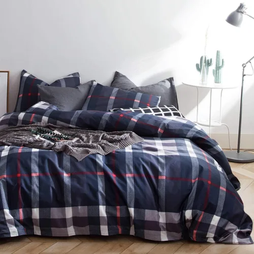 Miniatura 4 de Wellboo - Conjuntos de edredón a cuadros, conjuntos de ropa de cama de algodón blanco y negro grande a cuadros edredones reversibles geométricos