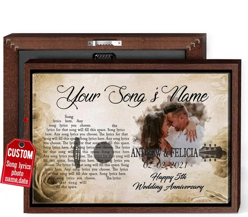Miniatura 8 de H-DEWALL Regalos para marido de parte de la esposa, letras de canciones personalizadas con marco, discos de vinilo retro, decoración de pared