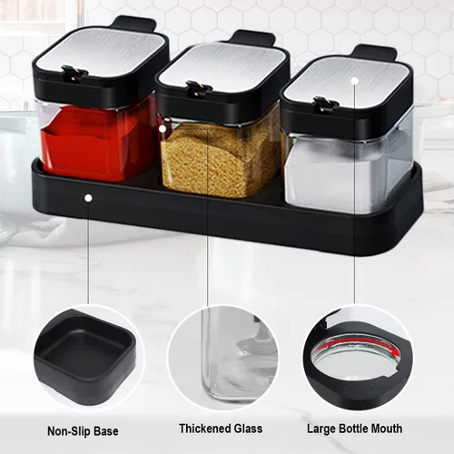 Miniatura 4 de Tarros de especias de condimentos de vidrio, 5.6 onzas/8.6 fl oz, recipiente para especias con tapas y cucharas y bandeja, recipientes de vidrio