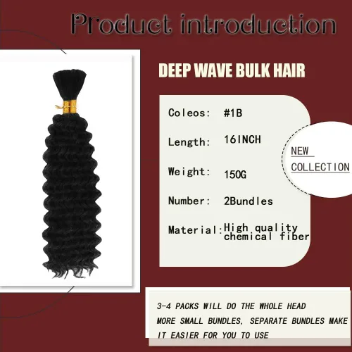 Miniatura 2 de Cabello bohemio para trenzar de 18 pulgadas, 2 paquetes de cabello ondulado profundo a granel para trenzas bohemias, sin trama, extensiones
