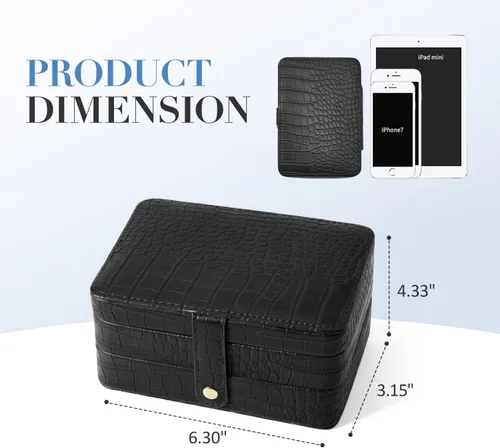 Miniatura 8 de Estuche de joyería de viaje, caja organizadora de joyas portátil con 3 capas de almacenamiento de piel sintética para aretes, collares, anillos