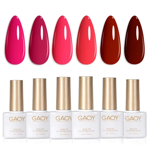Miniatura 25 de GAOY - Juego de 6 esmaltes de uñas en gel de color rojo borgoña, incluido el kit de esmaltes en gel de color rojo vino cereza oscuro con luz