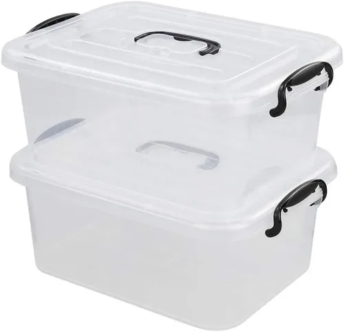 Idomy Caja de plástico de 8 L, contenedores transparentes con tapas, paquete de 2