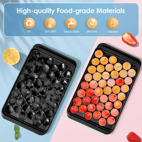 Miniatura 3 de WIBIMEN Bandeja para cubitos de hielo con tapa y contenedor, bandejas de hielo redondas para congelador con tapa, bandejas para cubitos de hielo
