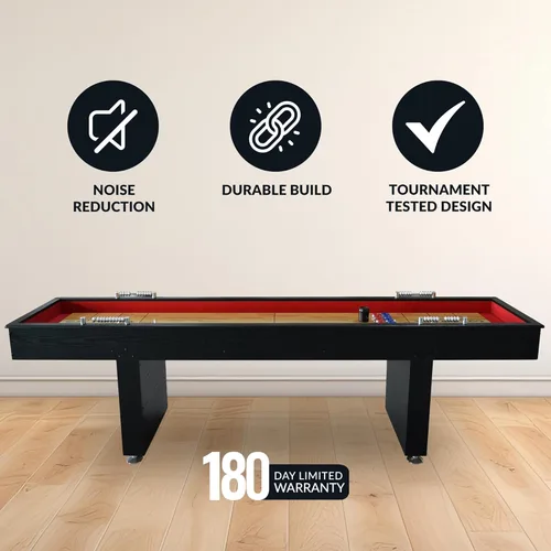 Miniatura 5 de Hathaway Avenger Mesa de Shuffleboard de 9 Pies para Sala de Juegos Familiar – Campo de Juego con Recubrimiento de Polímero, Anotador y Gabinete