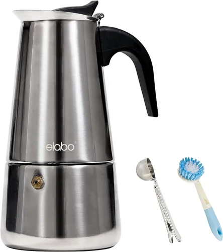 elabo Máquina de café expreso y olla Moka para estufa de gas o cerámica eléctrica, cafetera italiana para espresso italiano, capuchino y café con