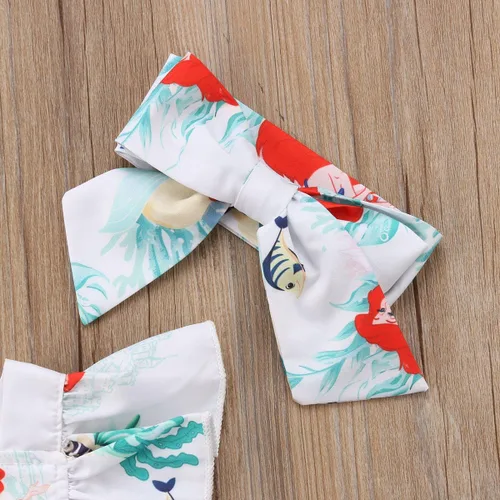 Miniatura 4 de Conjunto de 2 piezas de ropa de verano con estampado floral y manga abombada para bebé niña