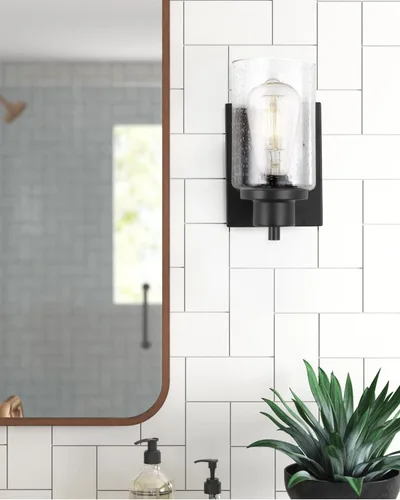 Miniatura 3 de Paquete de 2 lámparas de tocador de baño, apliques de pared, modernas luces de pared de baño interiores con vidrio semillado, accesorios de pared