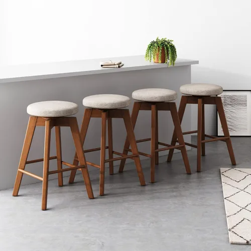 Miniatura 15 de Nathan James Amalia Taburete de bar de altura de encimera de cocina sin espalda, madera maciza con asiento giratorio de 360 grados, café Marrón
