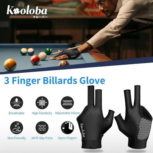 Miniatura 2 de Guante de piscina para mano izquierda, guante de billar de 3 dedos y billar para hombres y mujeres con velcro ajustable