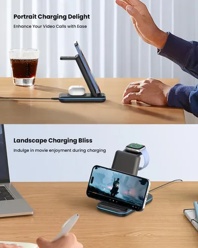 Miniatura 3 de GEEKERA Soporte de carga inalámbrico, estación de carga inalámbrica 3 en 1, para Apple Watch 7, 6, SE, 5, 4, 3, 2, Airpods 2/Pro, iPhone 13 Pro