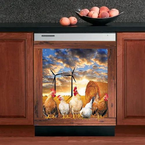 Miniatura 9 de Cubierta magnética para lavavajillas de pollo de granja, decoración de cocina, gallo para refrigerador, cubierta de puerta de nevera, ventana