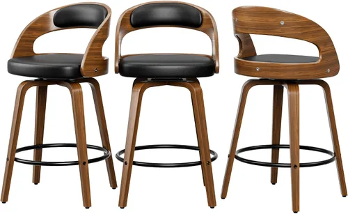Miniatura 40 de YaFiti Taburetes de bar, taburetes de bar de 26 pulgadas de altura de mostrador con patas de madera curvada, taburetes giratorios con respaldo