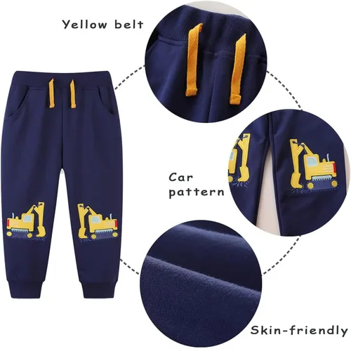 Miniatura 7 de GFQLONG Paquete de 3 pantalones deportivos elásticos con cordón para bebé, de algodón, dinosaurio, con bolsillos