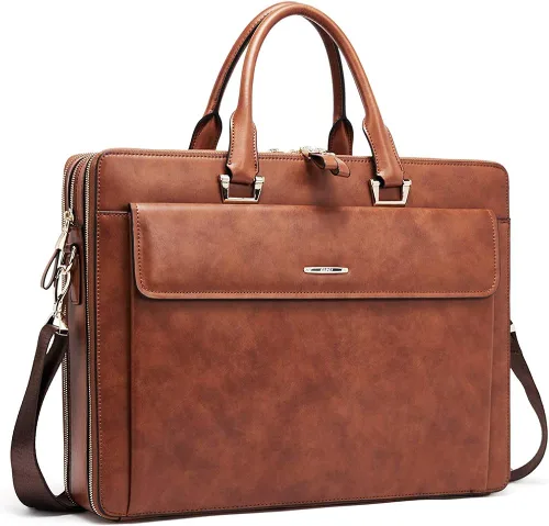 CLUCI Maletines de cuero de cera de aceite para mujer, delgado, grande, para negocios, 15.6 pulgadas, bolsa de hombro vintage para hombre