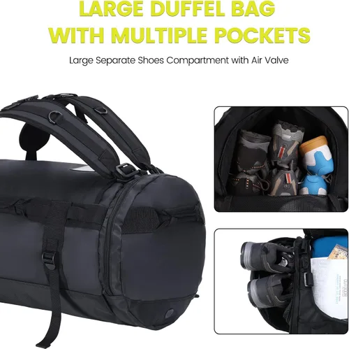 Miniatura 4 de Nepest Mochila de lona grande, 3 vías resistente al agua, bolsa de lona para gimnasio con compartimento para zapatos para deportes, entrenamiento