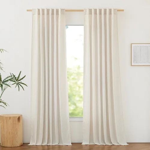 Miniatura 104 de NICETOWN Cortinas de lino grueso para dormitorio, privacidad añadida, bolsillo para barra y pestaña trasera, no se transparentan, mezcla de lino