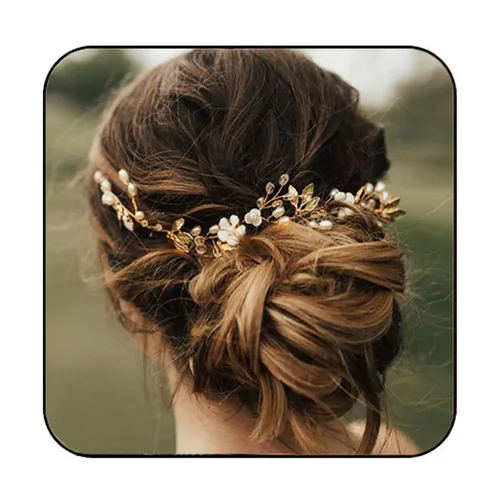 JONKY Vid de pelo de novia de cristal de hoja de perla, diademas y accesorios para el cabello para mujer (dorado)