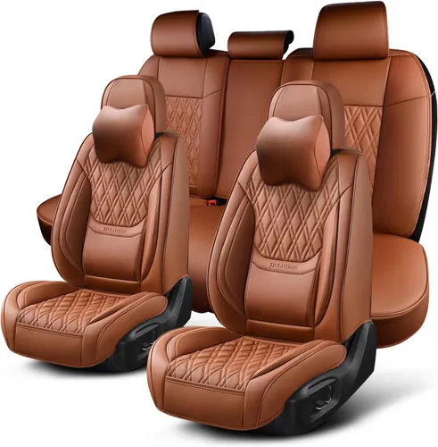 Miniatura 24 de Juego de fundas para asientos de automóvil delanteros, fundas de cuero transpirable para asientos delanteros de automóviles con reposacabezas, funda