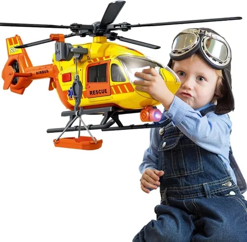 Miniatura 9 de Juguetes para niños de 3, 4, 5, 6, 7 años, juguete grande de helicóptero, juguete de grúa de policía con luces y sonidos, con cesta de carga