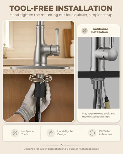 Miniatura 6 de Grifo de cocina con aerosol -WEWE de un solo agujero para fregadero de cocina con placa de cubierta, Plateado, A100806BN Níquel cepillado