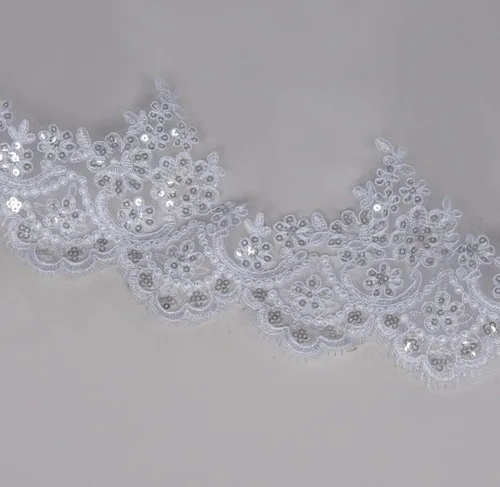 Miniatura 5 de Accesorio de boda para novia velo catedral de marfil 2 niveles borde de encaje de lentejuelas de tul suave con peine color blanco longitud