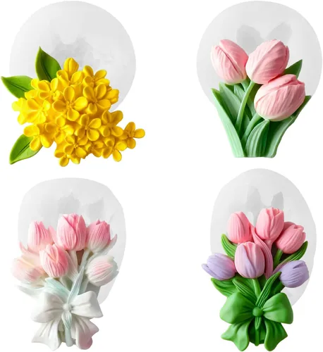 Miniatura 10 de 3 moldes de silicona de flores de tulipán 3D de resina floral para velas de jabón, molde de flores de fondant de chocolate para decoración de velas