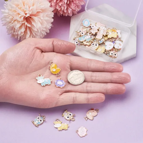 Miniatura 4 de Beadthoven - Colgantes esmaltados pequeños de metal dorado para bricolaje, collares, aretes, pulseras, suministros de fabricación de joyas, Metal