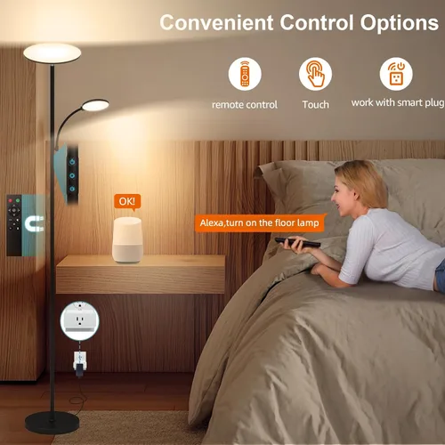 Miniatura 3 de Lámpara de pie, 42 W, 4500 lúmenes, lámpara de pie LED súper brillante con luz de lectura giratoria, control remoto táctil y función de memoria