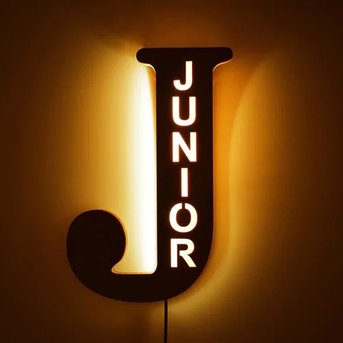 Luz nocturna LED personalizada, letra inicial de madera grabada con nombre para familiares amigos, alfabeto, dormitorio, boda, Navidad, Halloween y j