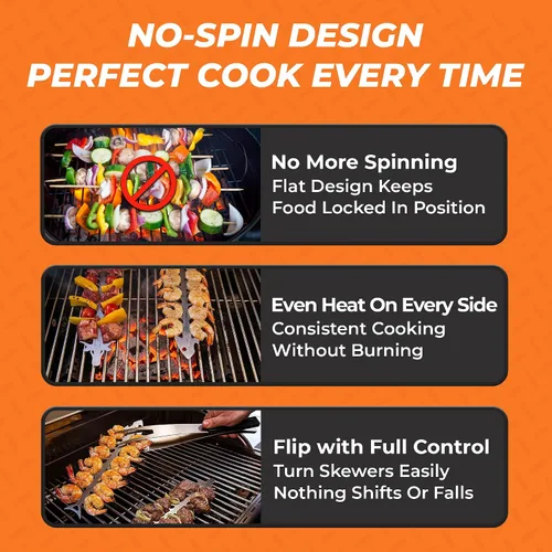 Miniatura 2 de Proud Grill Slide & Serve BBQ - Juego de 2 brochetas reutilizables de acero inoxidable Ideal para asar shish Kabobs Uso para carne de res