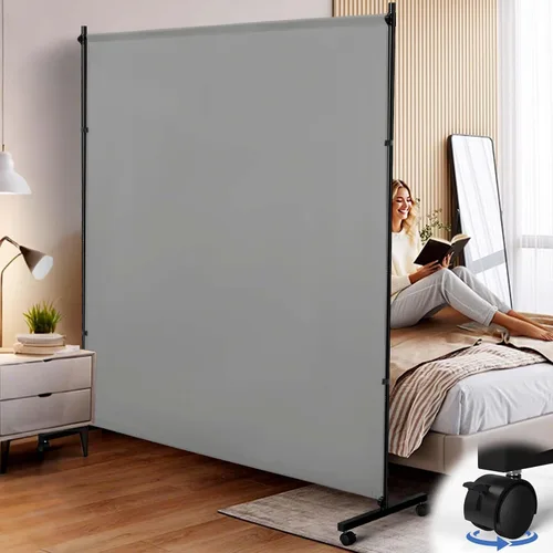 Miniatura 11 de Divisor de habitación, pantalla de privacidad de un solo panel grande de 73 x 75 pulgadas con ruedas, tela gruesa, pared de división portátil