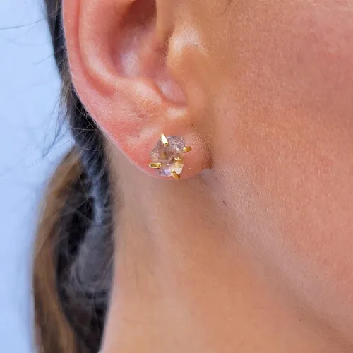 Miniatura 42 de Aretes de piedra preciosa natural en bruto con oro amarillo sobre plata de ley 925, 6 a 0.276 in, regalo de piedra de nacimiento de calidad genuina