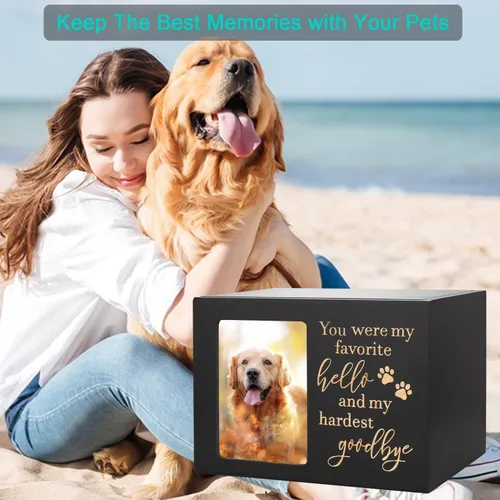 Miniatura 7 de Urnas conmemorativas para mascotas para cenizas de perro o gato, grandes urnas de funeral de madera para cremación con marco para fotos, caja
