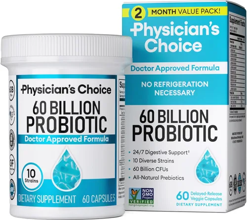 Physician's CHOICE Probióticos 60 mil millones de UFC – 10 cepas + prebióticos orgánicos – Salud inmunológica, digestiva e intestinal – Apoya el