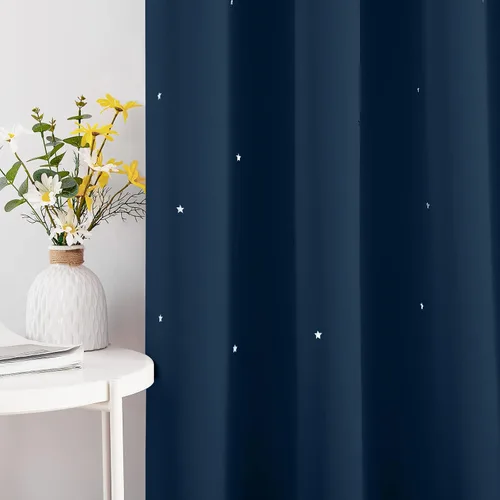 Miniatura 2 de NICETOWN Cortinas infantiles perforadas, cortinas marroquíes con estrellas azules para dormitorio de niñas, gruesas y suaves, para oscurecer la Azul