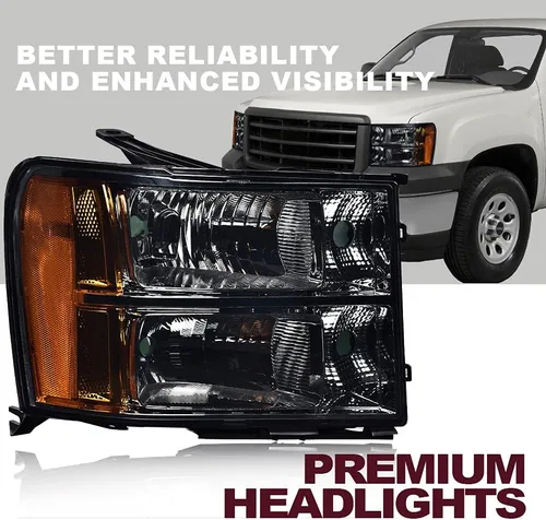 Miniatura 5 de PIT66 Conjunto de faros compatible con GMC Sierra 1500 2500HD 3500HD 2007-2013 Faros de halogéno para lado del conductor y del pasajero Lente