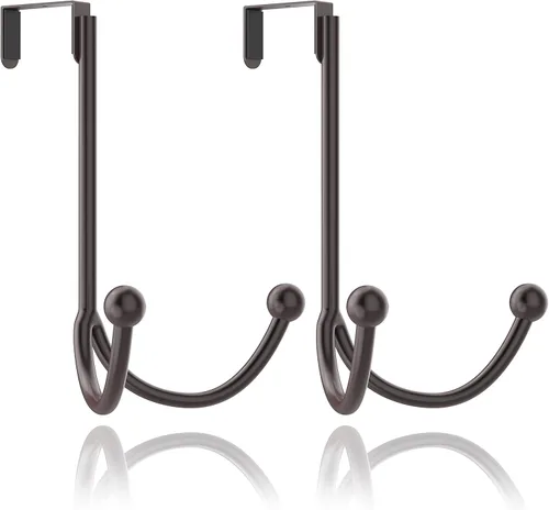 Miniatura 10 de HFHOME Paquete de 2 ganchos dobles para colgar sobre la puerta, organizador de ganchos dobles de metal para colgar abrigos, sombreros, batas, Negro