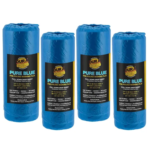 Miniatura 8 de Dura-Gold Película de enmascaramiento preplegada azul puro de 24 x 177 pies, rollo de plástico para pintores (0.4 mil), lámina de plástico plegada