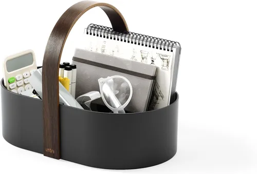 Miniatura 7 de Umbra Bellwood Caddy, organizador para maquillaje y cosméticos, contenedor ligero y duradero con mango de madera y divisores extraíbles, pequeño