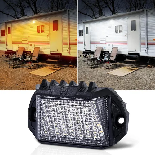 Luz exterior para caravana, luz LED de aluminio de 1300 lm con doble color blanco/ámbar para caravana, remolques, camiones, porches, remolque, 5ª