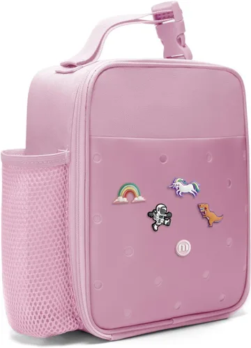 Miniatura 18 de MEXS Lonchera para niños, con dije de bricolaje y bolsas de almuerzo aisladas para niños y niñas, bolsa de almuerzo para la escuela, picnic con Azul