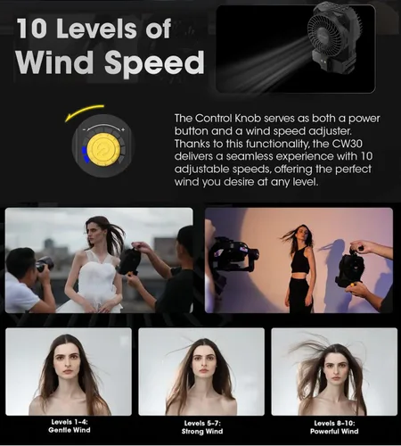 Miniatura 3 de Nitecore CineWind CW30 - Ventilador de viento portátil para estudio, velocidad del viento de 28.6 mi/h, con viento ajustable de 10 niveles