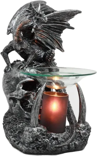 Ebros - Osario gótico de dientes de sable, calavera, cementerio, dragón, quemador de aceite eléctrico o calentador de tartas, estatua decorativa de