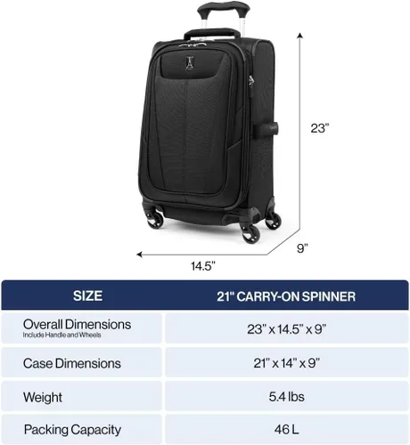 Miniatura 55 de Travelpro Maxlite 5 - Juego de 2 piezas de equipaje de mano de tela, expandibles con 4 ruedas giratorias, bolso blando para debajo del asiento, Negro