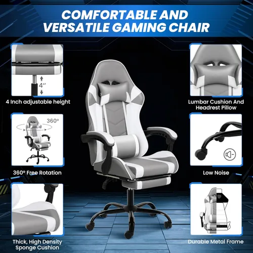 Miniatura 6 de YSSOA Silla para videojuegos, silla de computadora con reposapiés, altura ajustable y función de inclinación de 90° a 135°, silla reclinable