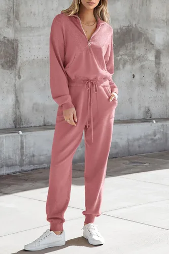 Miniatura 26 de PRETTYGARDEN Conjunto de suéter de 2 piezas para mujer, sudadera con cremallera, pantalones deportivos, ropa casual