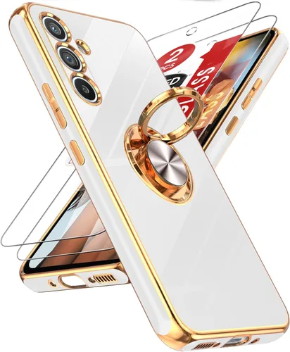 Miniatura 60 de LeYi Funda para Samsung Galaxy S22 Ultra con soporte de anillo giratorio de 360°, soporte magnético, chapado en oro rosa, borde protector para Negro
